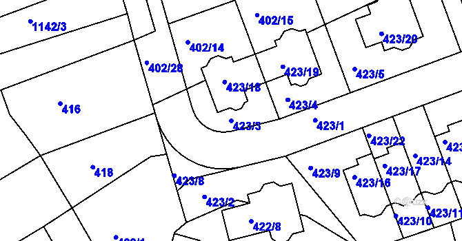 Parcela st. 423/3 v KÚ Libuš, Katastrální mapa