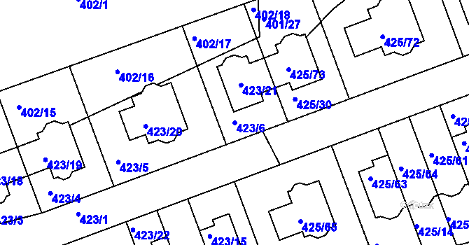 Parcela st. 423/6 v KÚ Libuš, Katastrální mapa