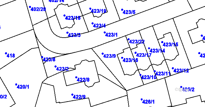 Parcela st. 423/9 v KÚ Libuš, Katastrální mapa