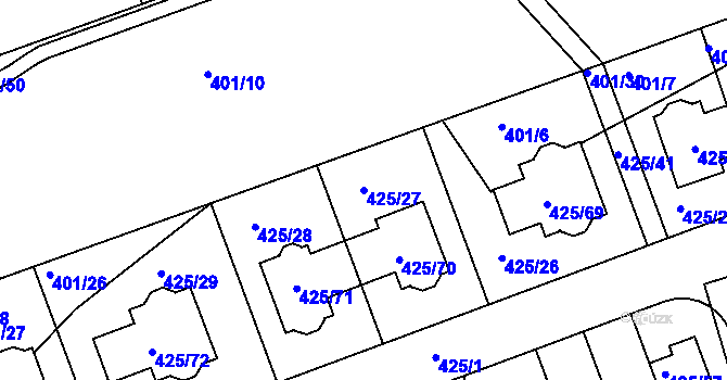 Parcela st. 425/27 v KÚ Libuš, Katastrální mapa
