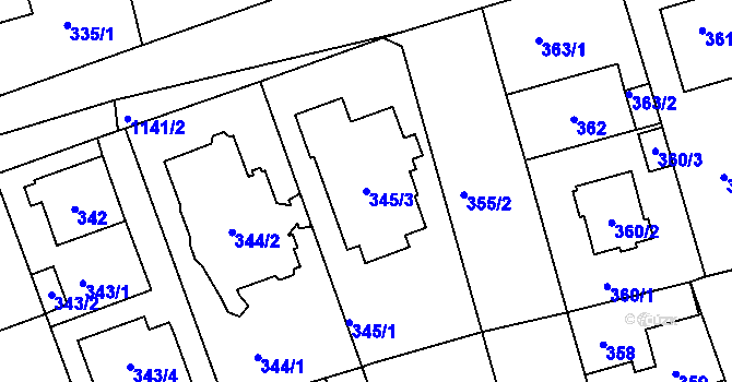 Parcela st. 345/3 v KÚ Libuš, Katastrální mapa