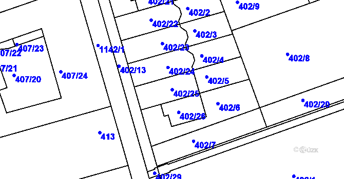 Parcela st. 402/25 v KÚ Libuš, Katastrální mapa
