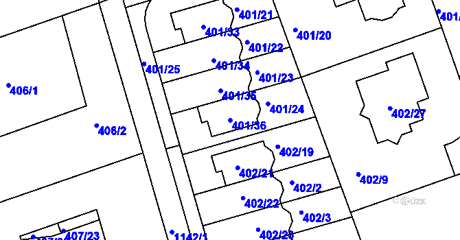 Parcela st. 401/36 v KÚ Libuš, Katastrální mapa
