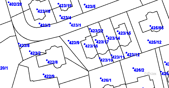 Parcela st. 423/16 v KÚ Libuš, Katastrální mapa