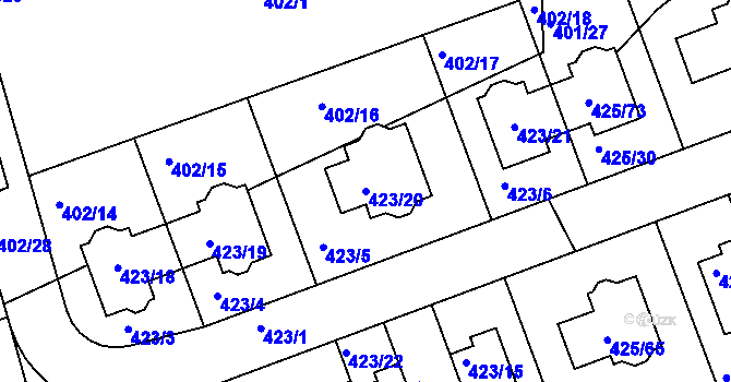 Parcela st. 423/20 v KÚ Libuš, Katastrální mapa
