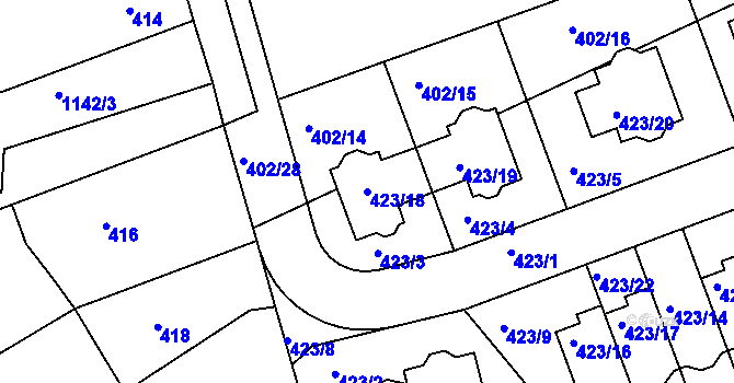 Parcela st. 423/18 v KÚ Libuš, Katastrální mapa
