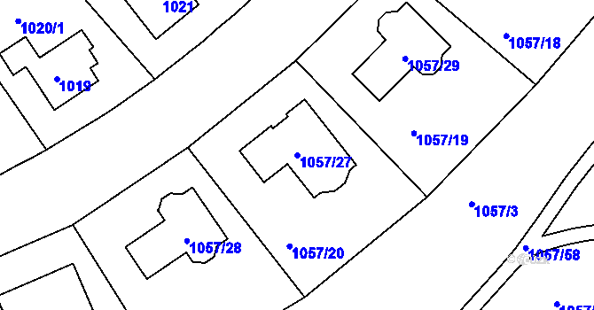 Parcela st. 1057/27 v KÚ Libuš, Katastrální mapa