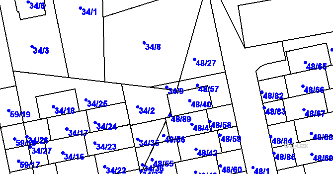 Parcela st. 34/9 v KÚ Libuš, Katastrální mapa
