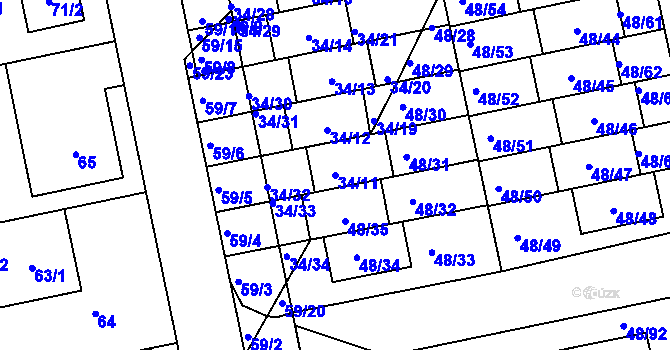 Parcela st. 34/11 v KÚ Libuš, Katastrální mapa