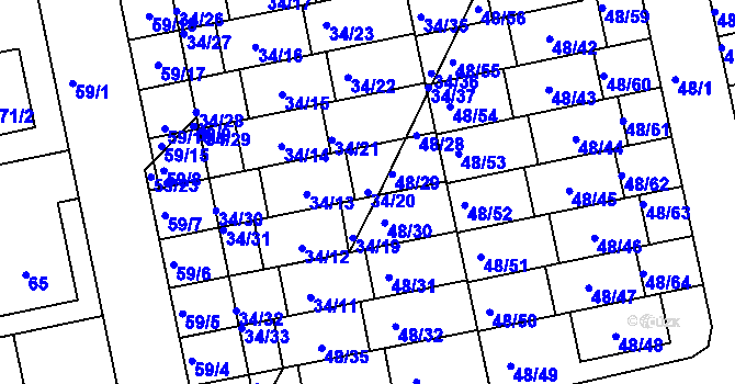 Parcela st. 34/20 v KÚ Libuš, Katastrální mapa