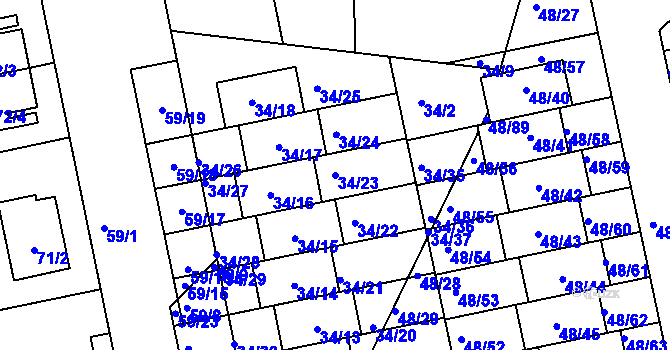 Parcela st. 34/23 v KÚ Libuš, Katastrální mapa