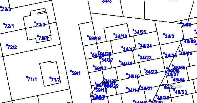 Parcela st. 34/26 v KÚ Libuš, Katastrální mapa
