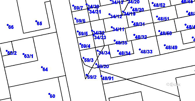 Parcela st. 34/34 v KÚ Libuš, Katastrální mapa