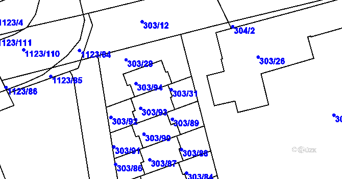 Parcela st. 303/31 v KÚ Libuš, Katastrální mapa