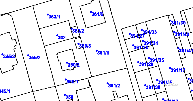 Parcela st. 361/1 v KÚ Libuš, Katastrální mapa