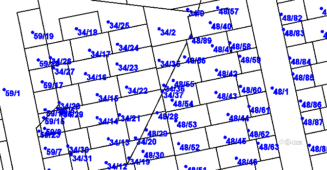 Parcela st. 34/36 v KÚ Libuš, Katastrální mapa