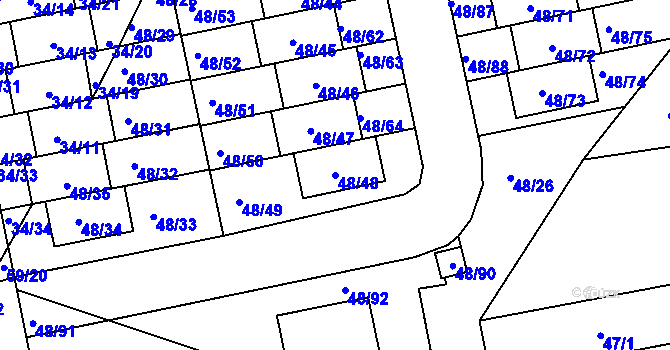 Parcela st. 48/48 v KÚ Libuš, Katastrální mapa