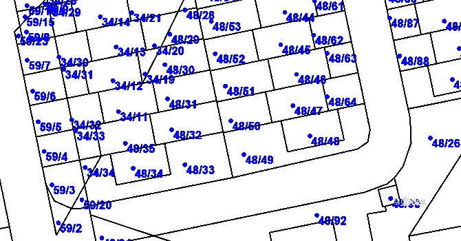 Parcela st. 48/50 v KÚ Libuš, Katastrální mapa
