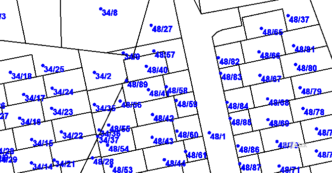 Parcela st. 48/58 v KÚ Libuš, Katastrální mapa