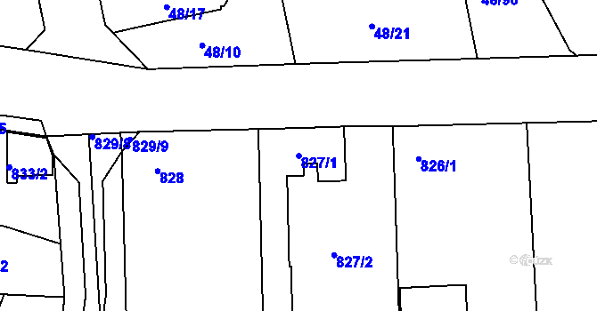 Parcela st. 827/1 v KÚ Libuš, Katastrální mapa
