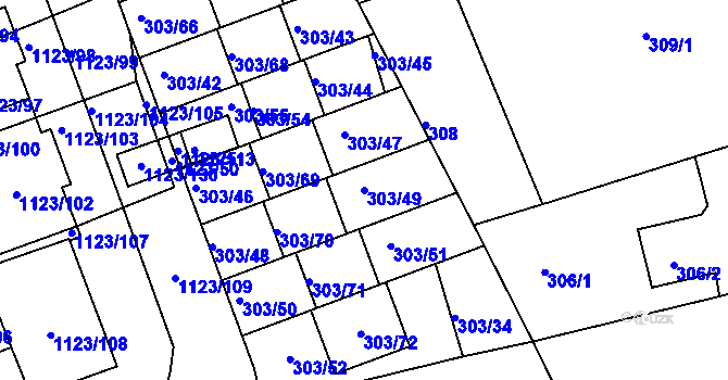 Parcela st. 303/49 v KÚ Libuš, Katastrální mapa