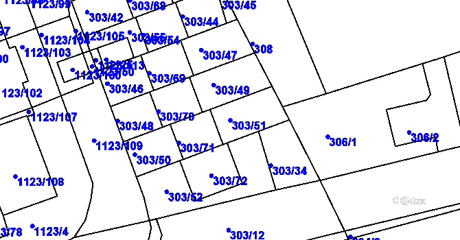 Parcela st. 303/51 v KÚ Libuš, Katastrální mapa