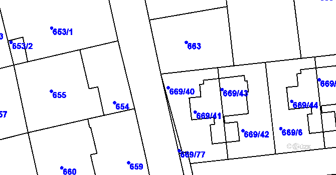 Parcela st. 669/40 v KÚ Libuš, Katastrální mapa