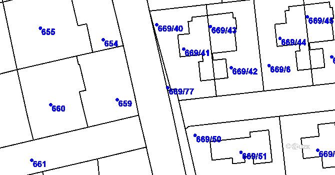 Parcela st. 669/77 v KÚ Libuš, Katastrální mapa