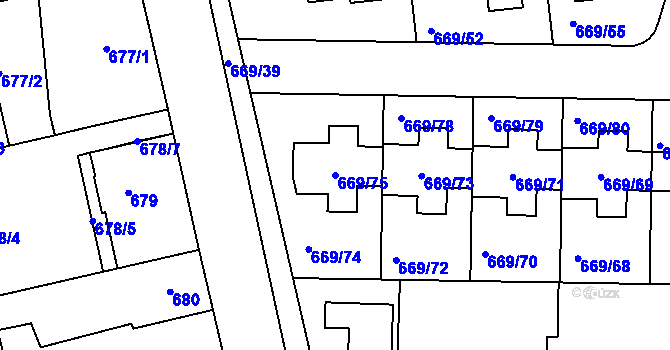 Parcela st. 669/75 v KÚ Libuš, Katastrální mapa