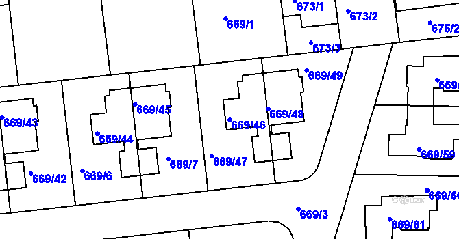 Parcela st. 669/46 v KÚ Libuš, Katastrální mapa