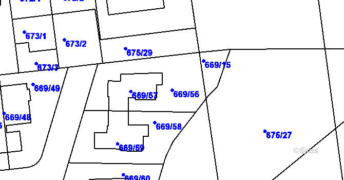 Parcela st. 669/56 v KÚ Libuš, Katastrální mapa