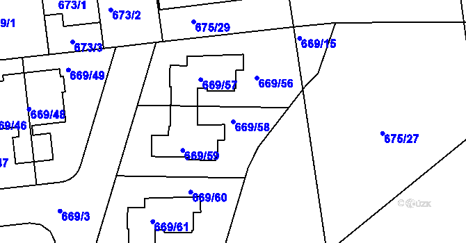 Parcela st. 669/58 v KÚ Libuš, Katastrální mapa