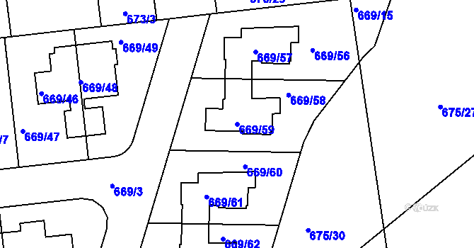 Parcela st. 669/59 v KÚ Libuš, Katastrální mapa