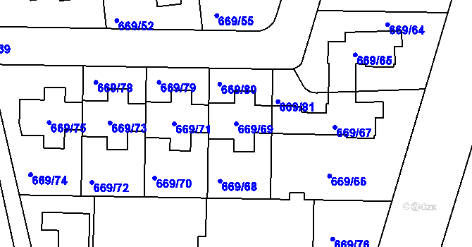 Parcela st. 669/69 v KÚ Libuš, Katastrální mapa