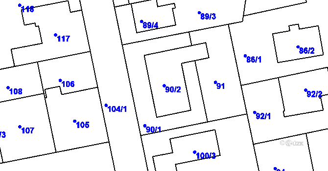 Parcela st. 90/2 v KÚ Libuš, Katastrální mapa