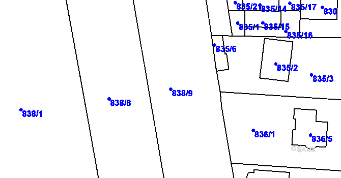Parcela st. 838/9 v KÚ Libuš, Katastrální mapa