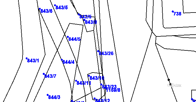 Parcela st. 843/26 v KÚ Libuš, Katastrální mapa