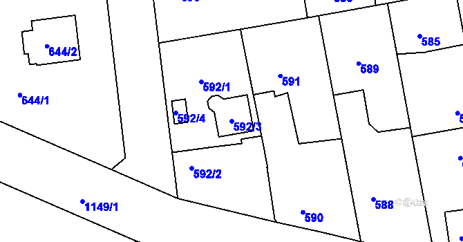 Parcela st. 592/3 v KÚ Libuš, Katastrální mapa