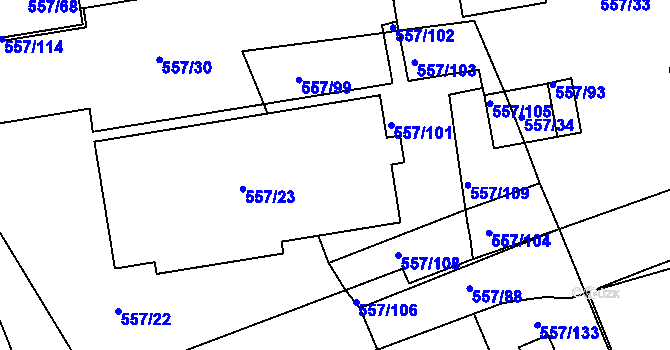 Parcela st. 557/100 v KÚ Libuš, Katastrální mapa