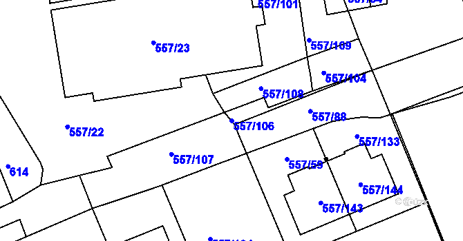Parcela st. 557/106 v KÚ Libuš, Katastrální mapa