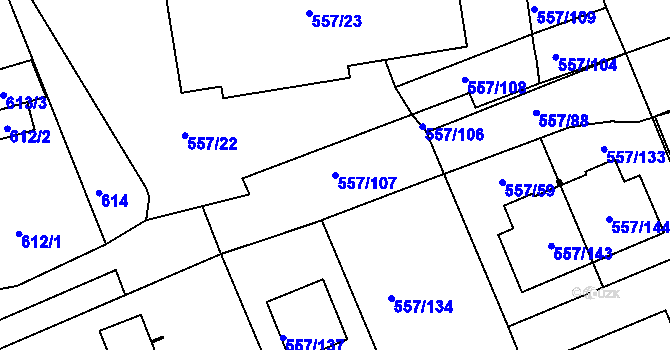 Parcela st. 557/107 v KÚ Libuš, Katastrální mapa