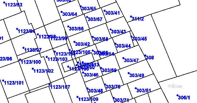 Parcela st. 303/54 v KÚ Libuš, Katastrální mapa
