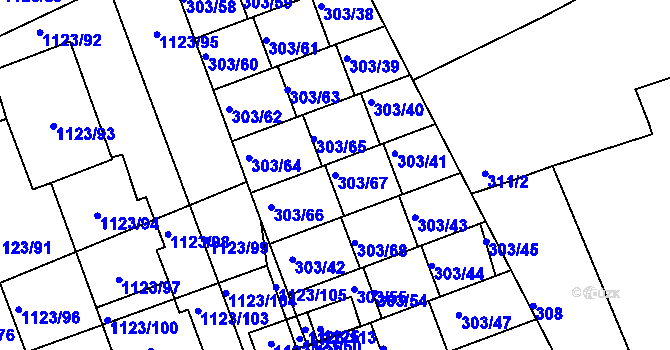 Parcela st. 303/67 v KÚ Libuš, Katastrální mapa