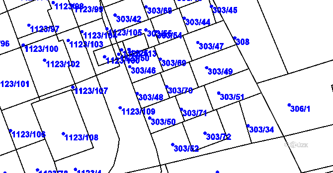 Parcela st. 303/70 v KÚ Libuš, Katastrální mapa