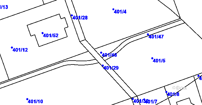 Parcela st. 401/48 v KÚ Libuš, Katastrální mapa