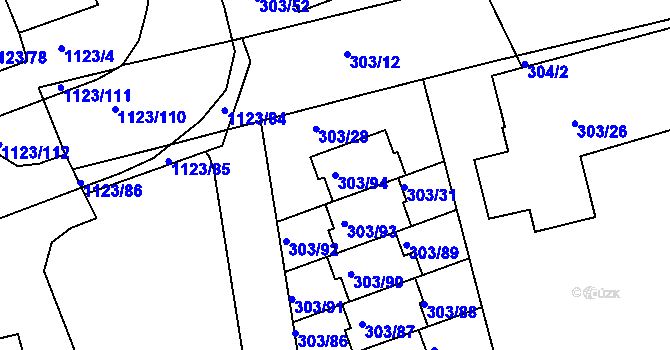 Parcela st. 303/94 v KÚ Libuš, Katastrální mapa