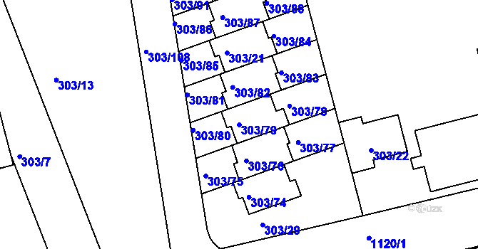 Parcela st. 303/79 v KÚ Libuš, Katastrální mapa