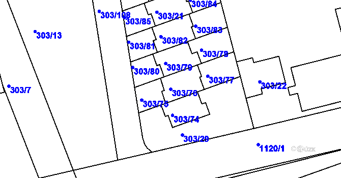 Parcela st. 303/76 v KÚ Libuš, Katastrální mapa