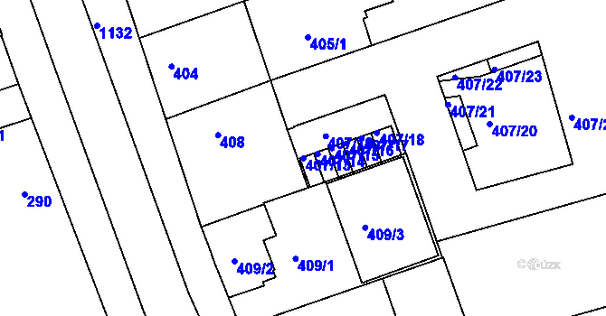 Parcela st. 407/13 v KÚ Libuš, Katastrální mapa