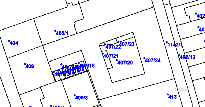 Parcela st. 407/21 v KÚ Libuš, Katastrální mapa